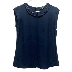 2/$30 The Limited Navy Sleeveless Top/Blouse with Embellished Collar Size Small